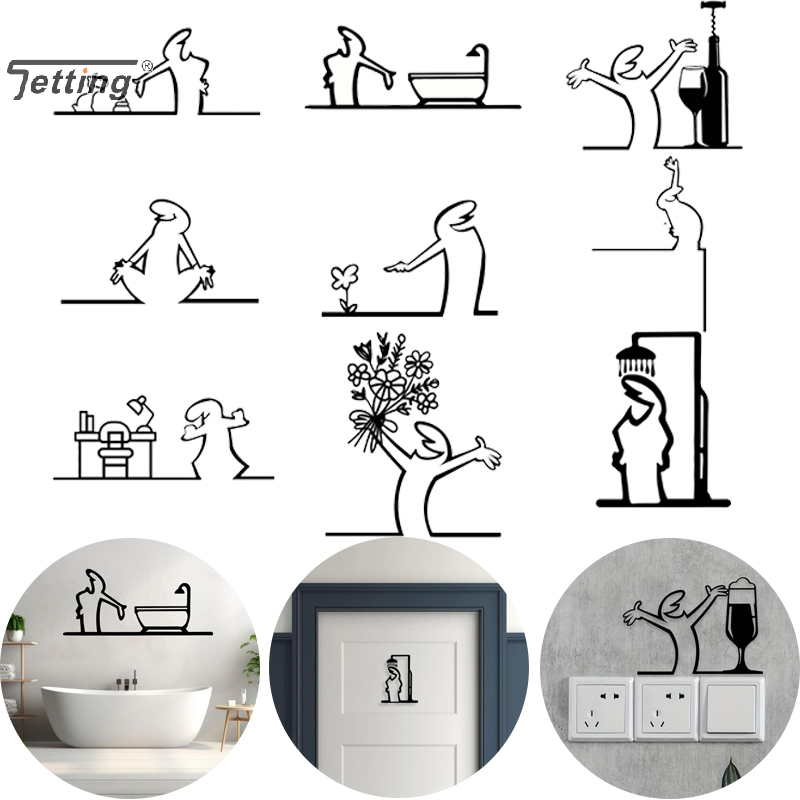 Home Bathroom Door Signs - Czarna Figurka Pod Prysznic Dekoracja Ścienna