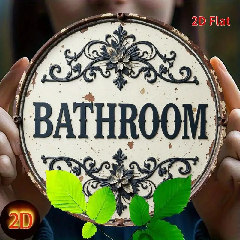 Home Bathroom Name - Płaski, dwuwymiarowy, 1 szt. Okrągły metalowy